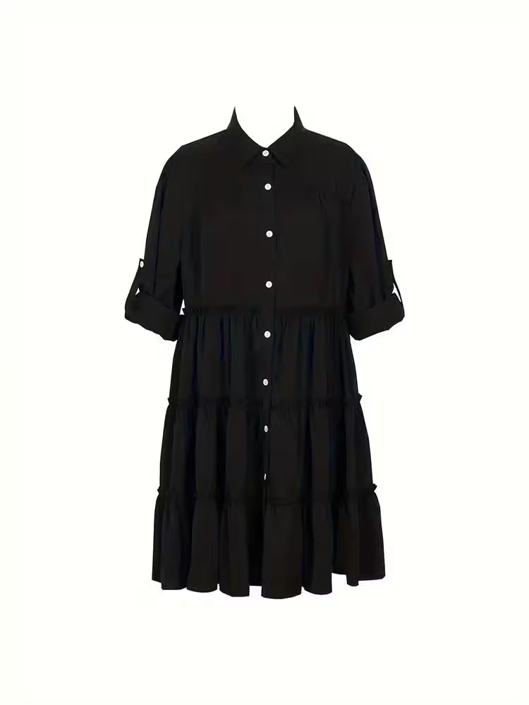 Plus Size Spring Loose Casual Button Dress - Additional View 7