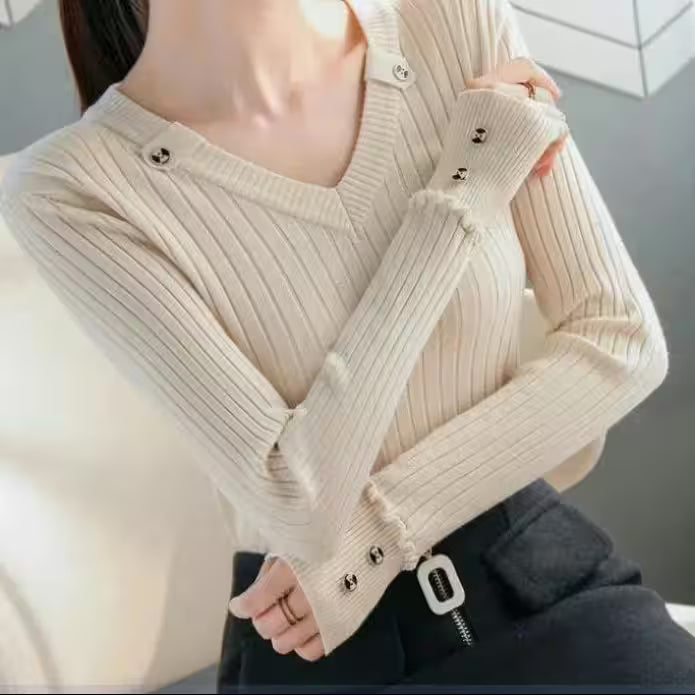 Slim-Fit Knit Long Sleeve Tops - Additional View 3