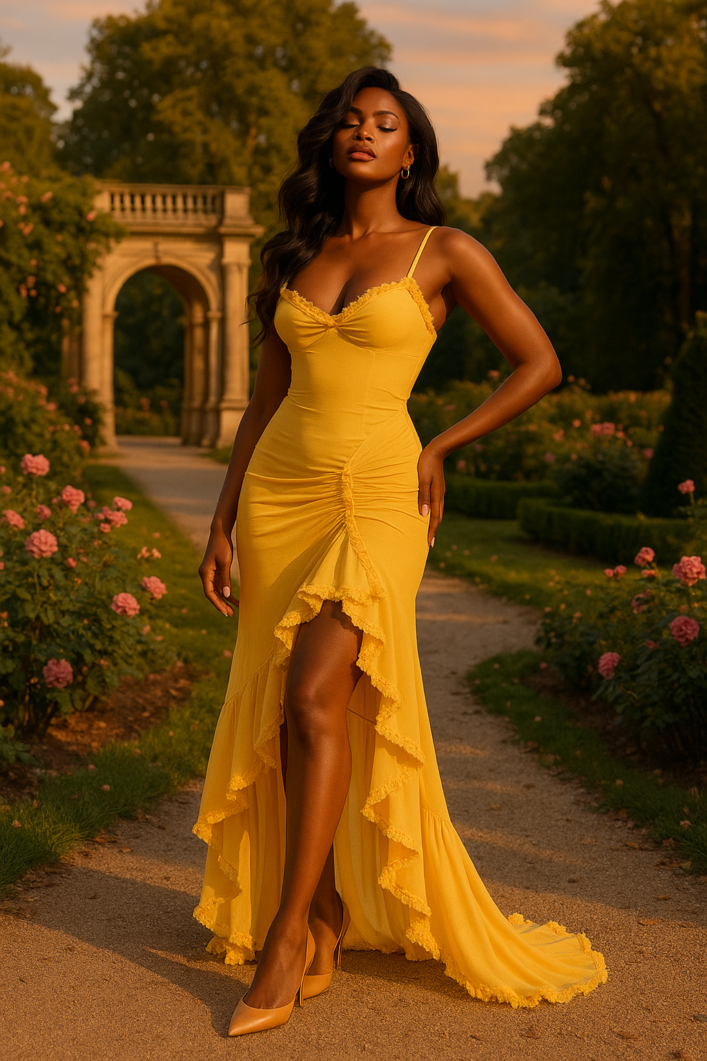 Ruffle Maxi Dress - Yellow