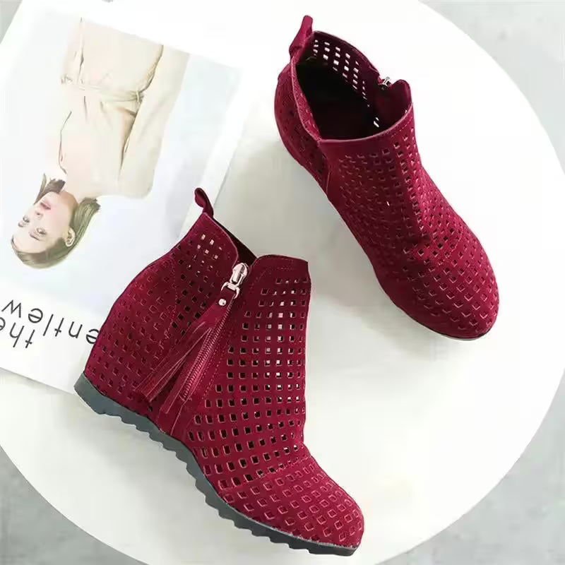 Boots Flat Low Hidden Wedges Cutout Zip - Additional View 4