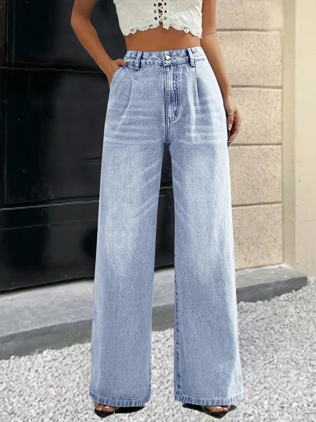 Style light blue jeans straight pants casual - Additional View 5