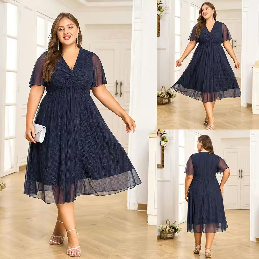 Dresses - Plus Size V-Neck Solid Dresseegant Evenings