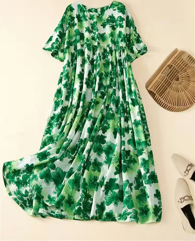 Plus Size Pleated Vintage Floral Dress Casual - Additional View 2