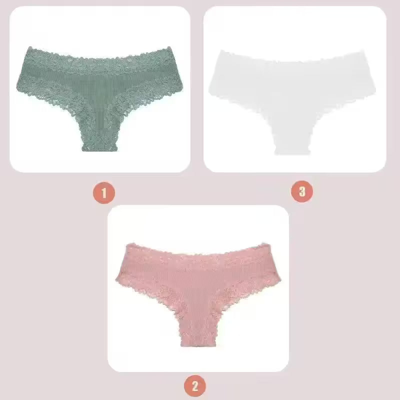 3PCS Lace Seamless Cotton Panties Ribbed Brazilian - Additional View 72