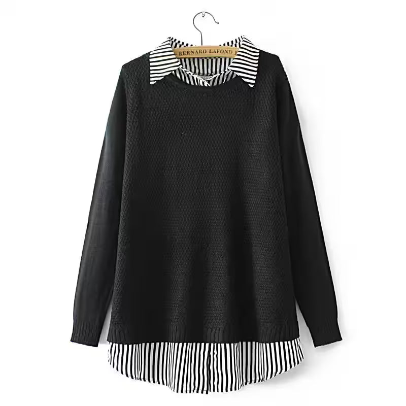 Plus Size Patchwork Striped Sweater Two Pieces - Additional View 8