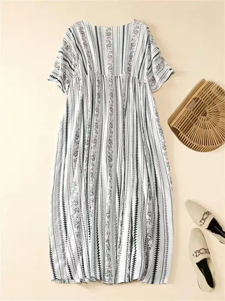 Plus Size Pleated Vintage Floral Dress Casual - Additional View 4