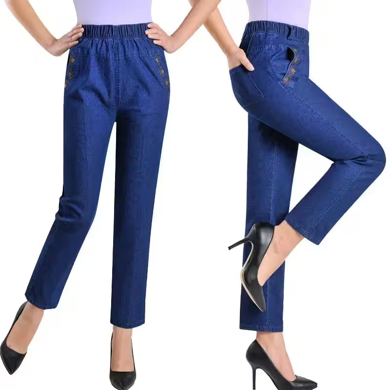 Slim High Waist Elasticity Casual Cowboy Pants - Additional View 3
