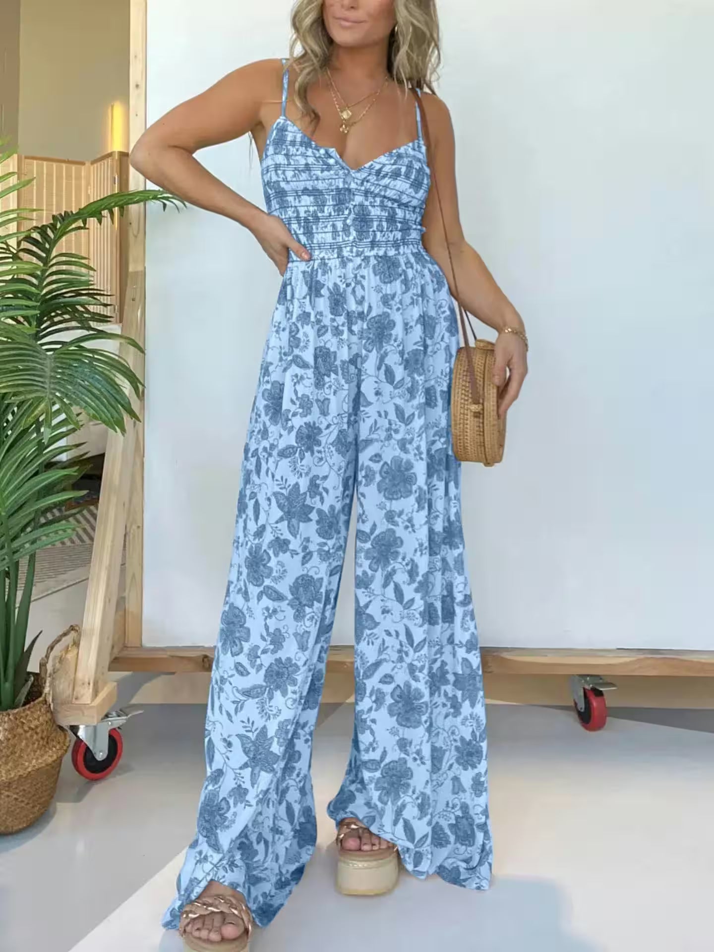 Jumpsuits Fashion Suspender V-neck Floral - Additional View 9