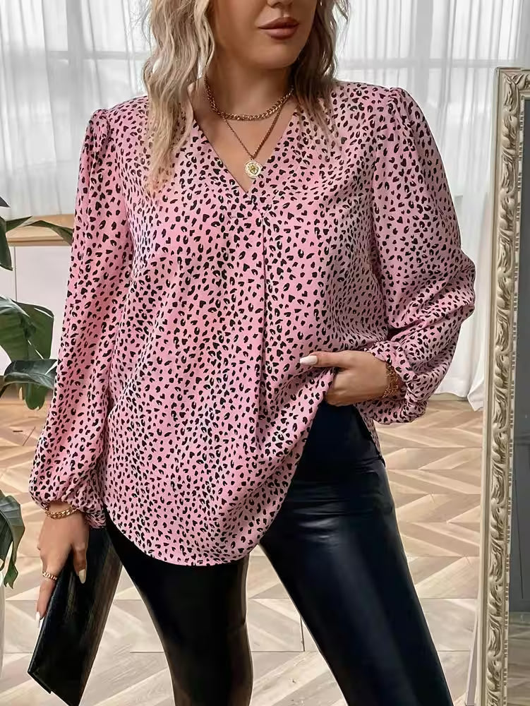 Plus Size V Neck Long Sleeve Casual Top - Women's Fashion - View 4