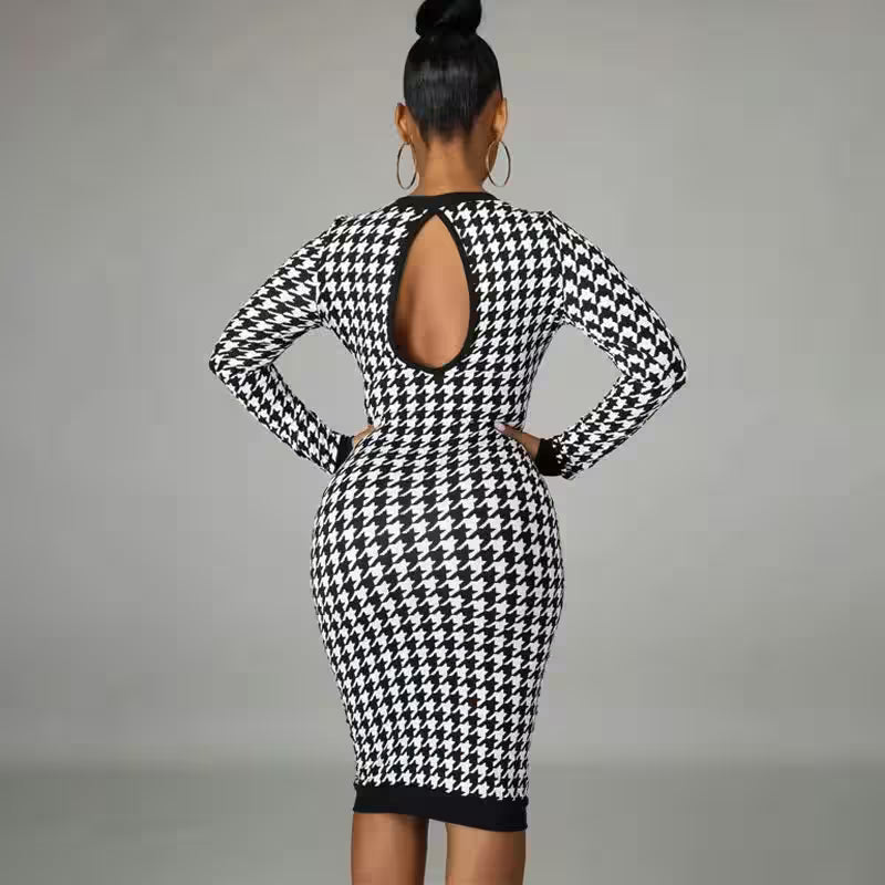 Midi Dress Sexy Streetwear Autumn Winter Elegant Slim - Additional View 4