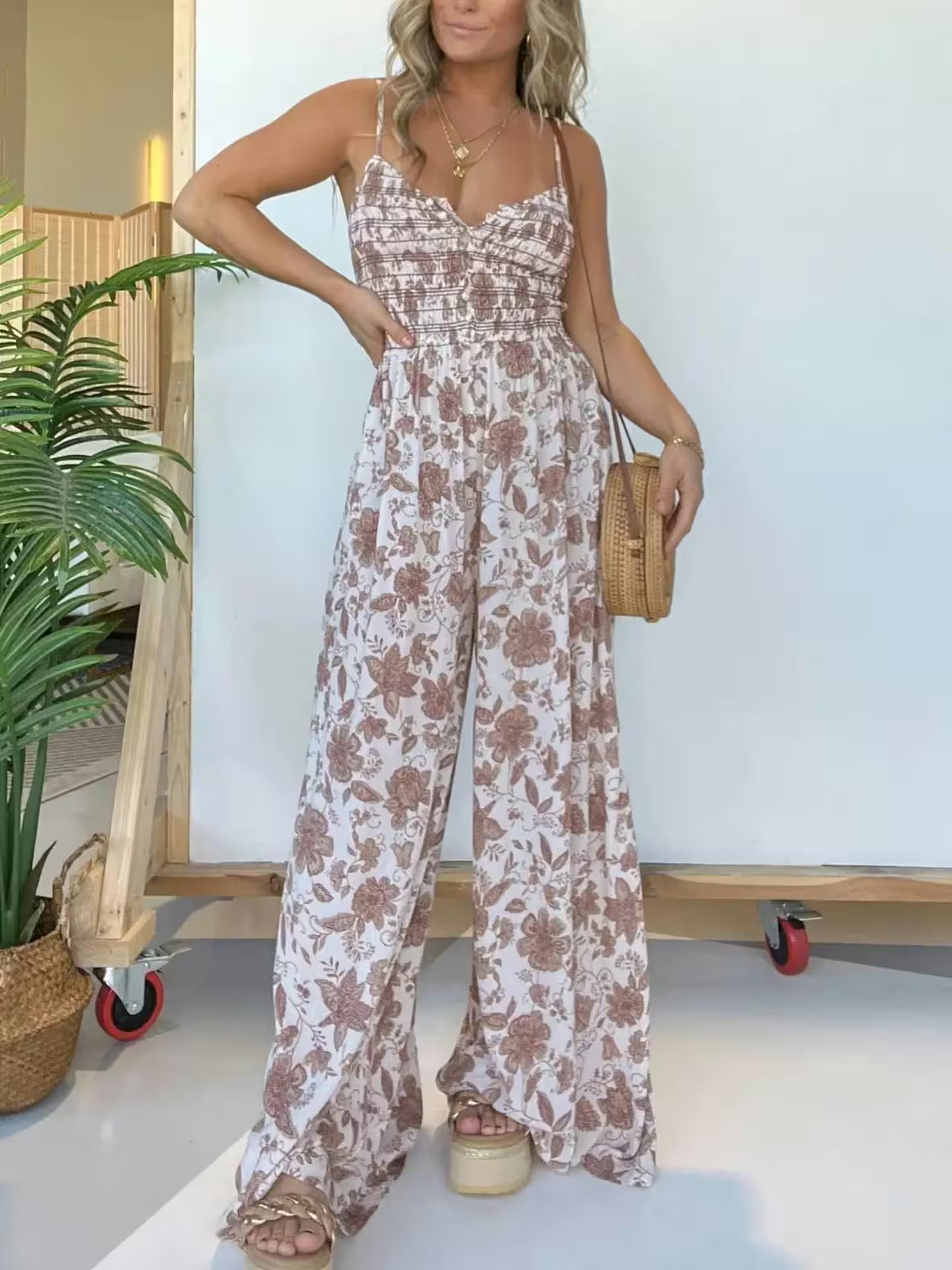 Jumpsuits Fashion Suspender V-neck Floral - Additional View 6