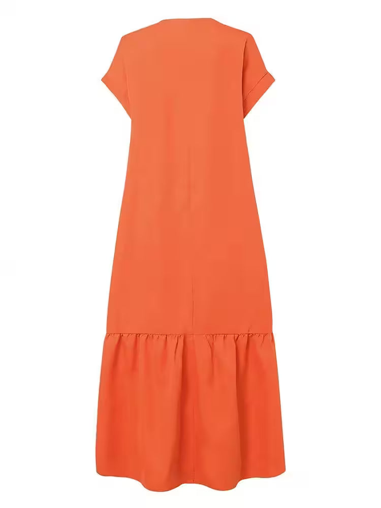 Plus Size Bohemian Dress Solid Color Casual - Additional View 2