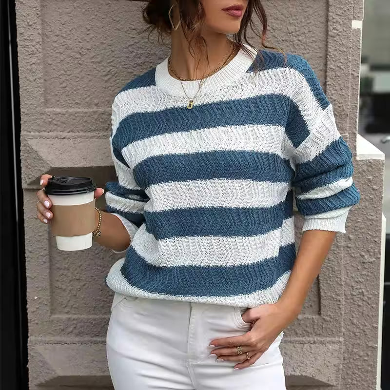 Popular Striped Knitted Sweater - Additional View 5