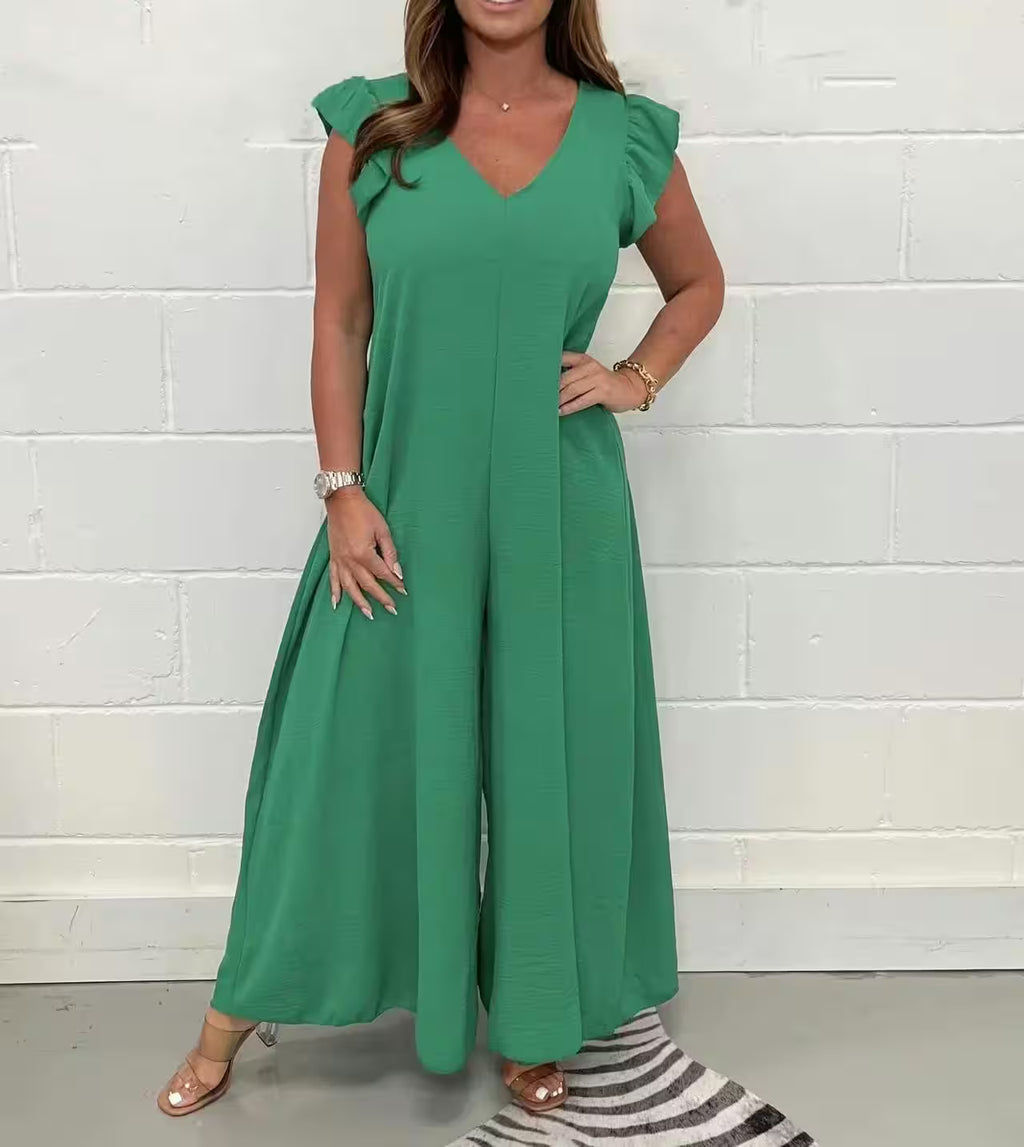 Ruffled Wide-leg Trousers Solid Casual Jumpsuit - Additional View 12