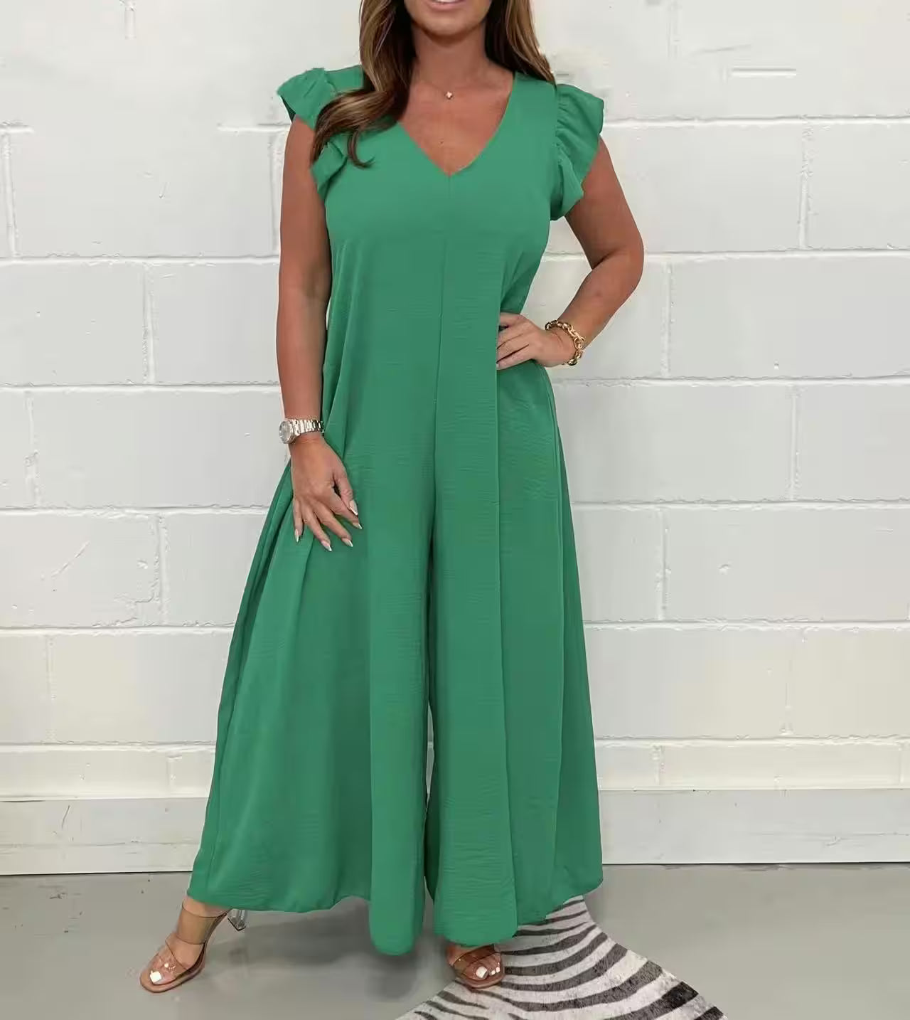 Ruffled Wide-leg Trousers Solid Casual Jumpsuit - Additional View 12