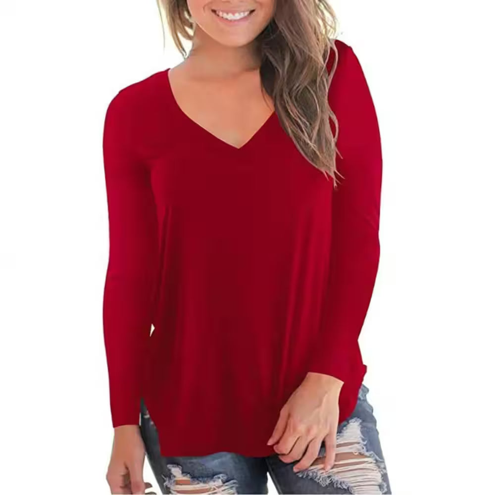 The New V-collar Long-Sleeved T-shirt - Women's Fashion - View 6