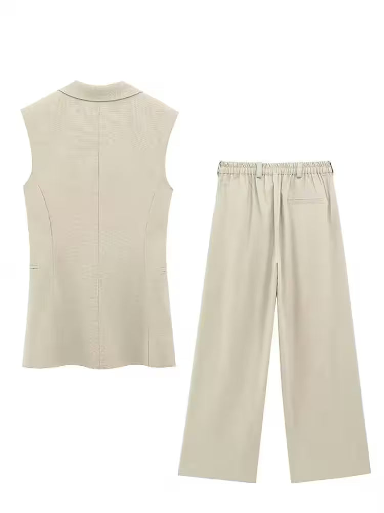 Pocket Zipper Slim Wide Leg Pant 2 Piece Set - Additional View 4