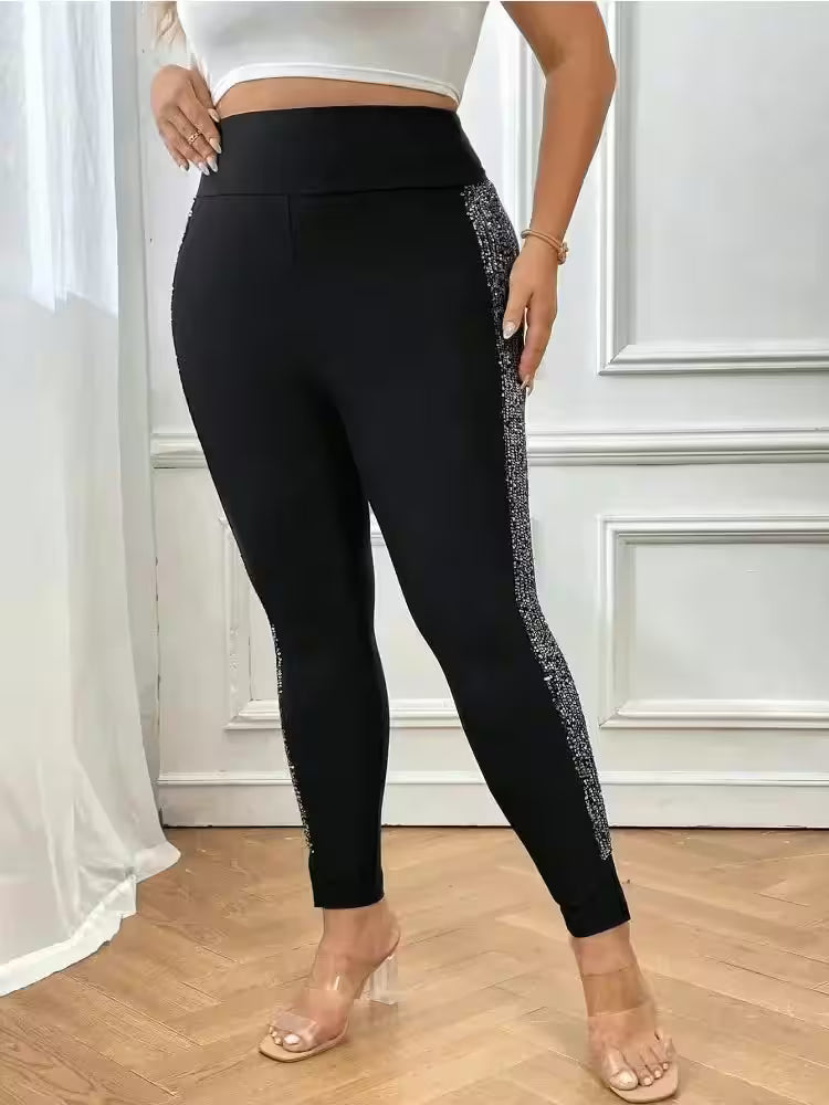 Plus-size Elegant Solid Color Stretch Leggings - Additional View 2
