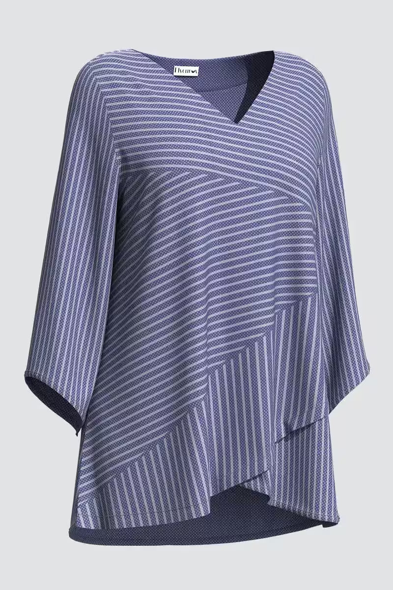 Plus Size Casual Striped Print V Neck Asymmetric - Additional View 5