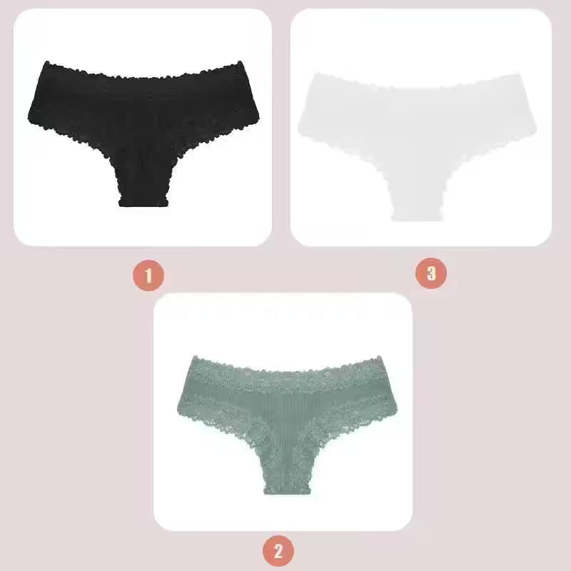 3PCS Lace Seamless Cotton Panties Ribbed Brazilian - Additional View 89