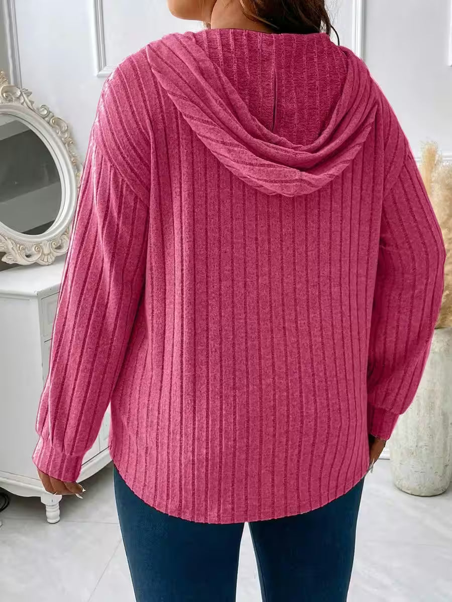 Plus Size Top V-neck Hooded Long Sleeved - Women's Fashion - View 4