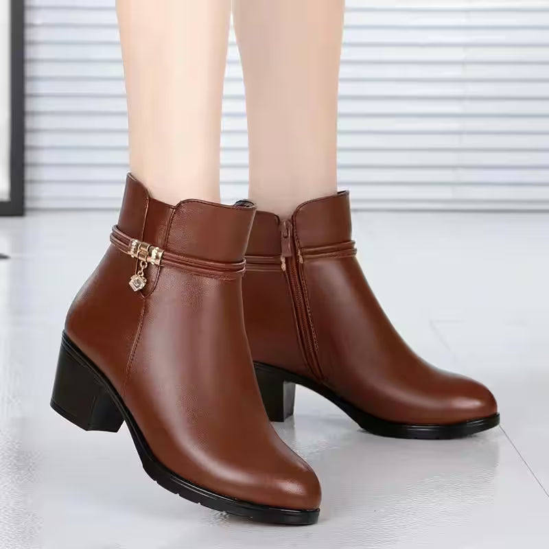 Shoes Boots Zipper Mid Heel Plus Size - Additional View 2