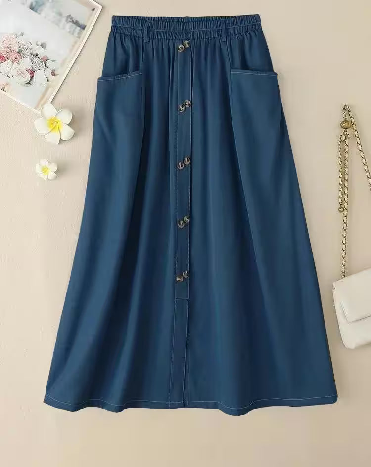 Casual Elastic Waist A-line Maxi Skirts - Additional View 7