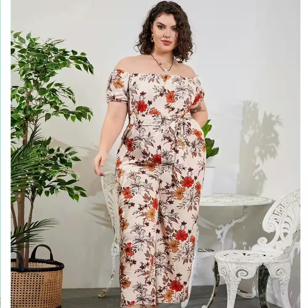 Rings - Plus Size Floral Print Elegant Jumpsuits