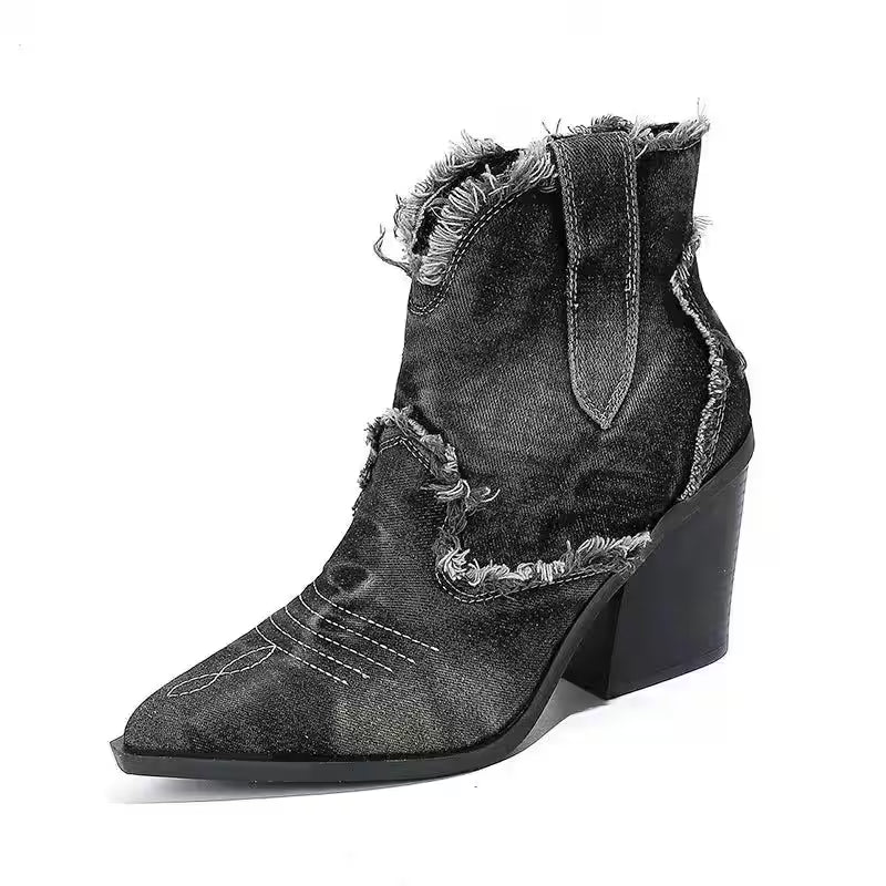 Boots Retro Style Fashion Cowboy Denim - Additional View 6