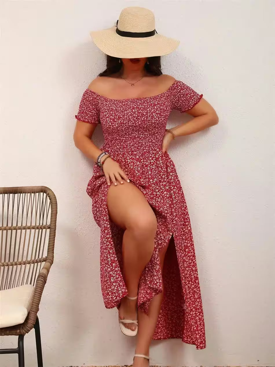 Plus Size Ditsy Floral Print Off Shoulder Dress - Additional View 4