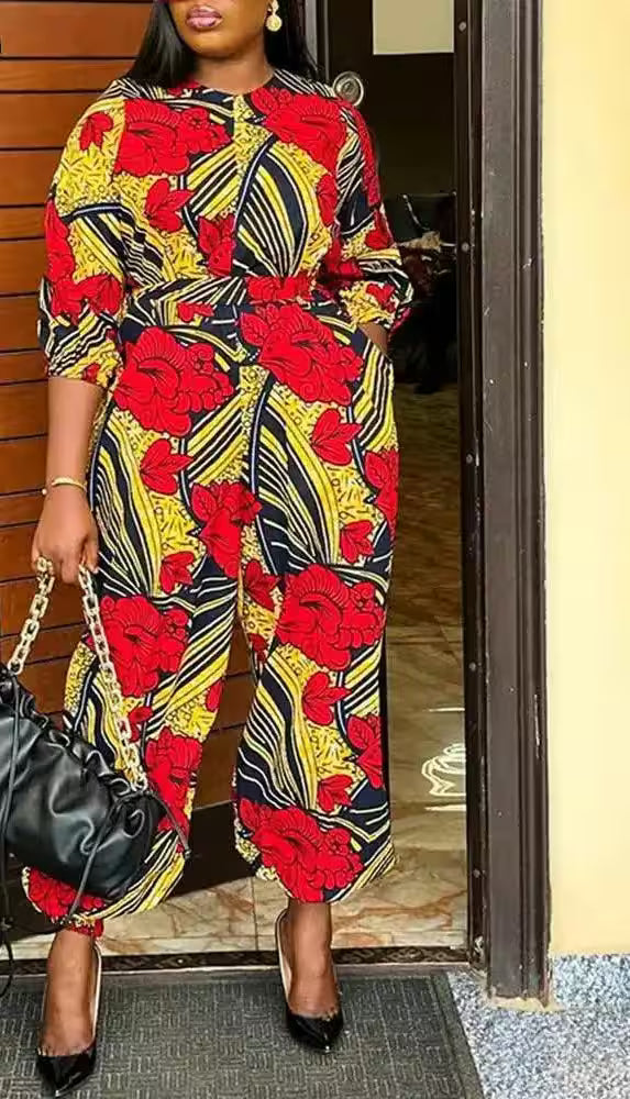 Plus Size Printed Jumpsuits Vintage Casual - Additional View 5