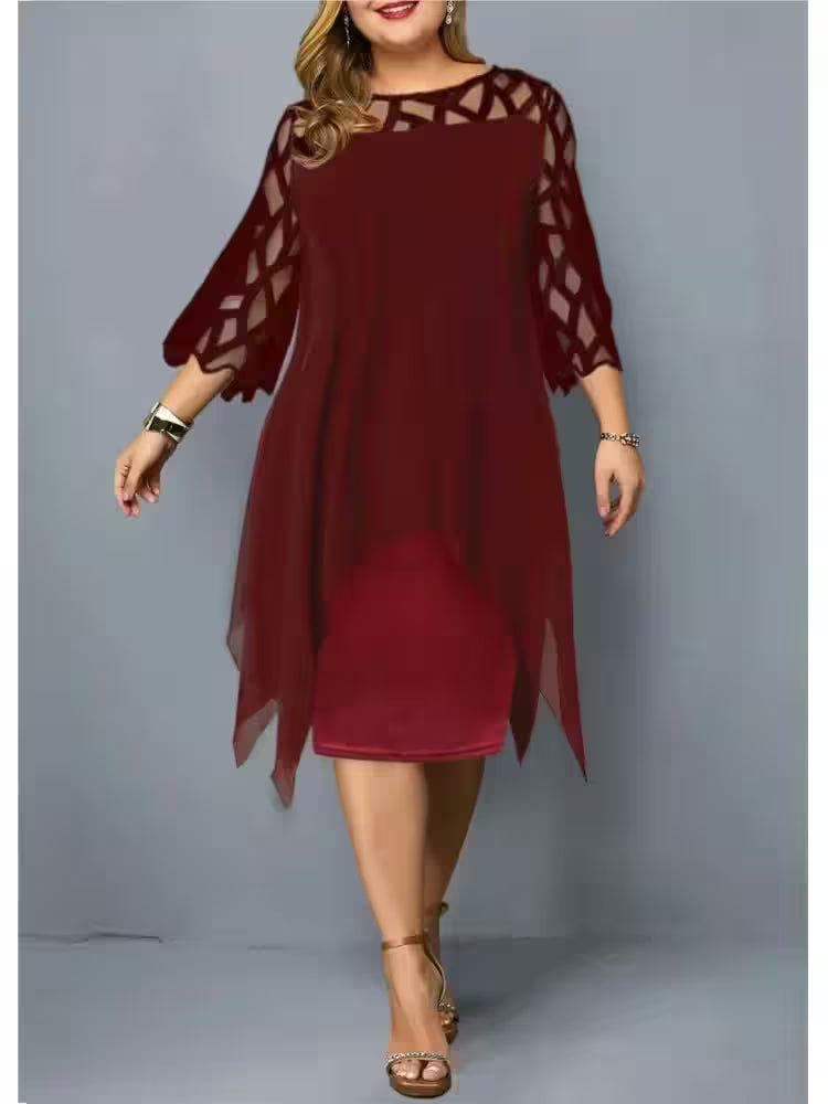 Plus Size Chiffon Dress - Plus Size Chiffon Dress Elegant Midi Party Dress for Women