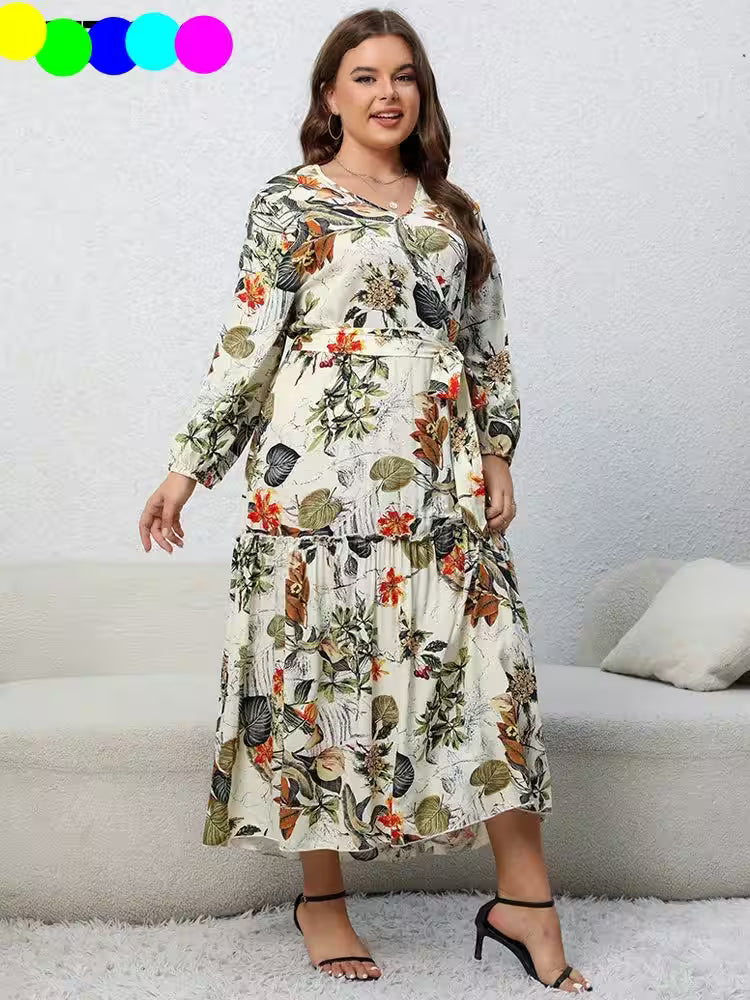 Plus Size Floral Print Belted Dress Spring - Women's Fashion - View 7