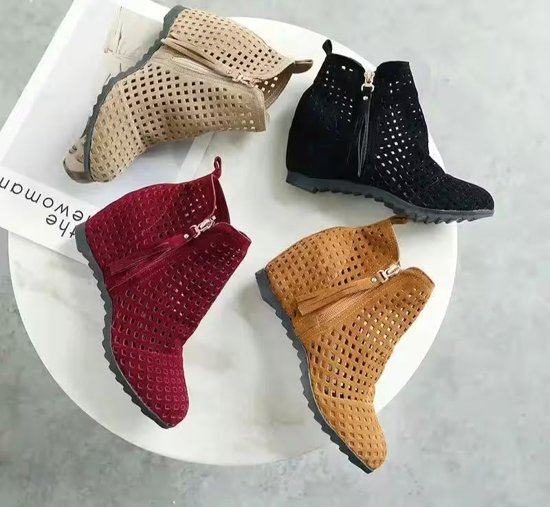 Boots Flat Low Hidden Wedges Cutout Zip - Additional View 3