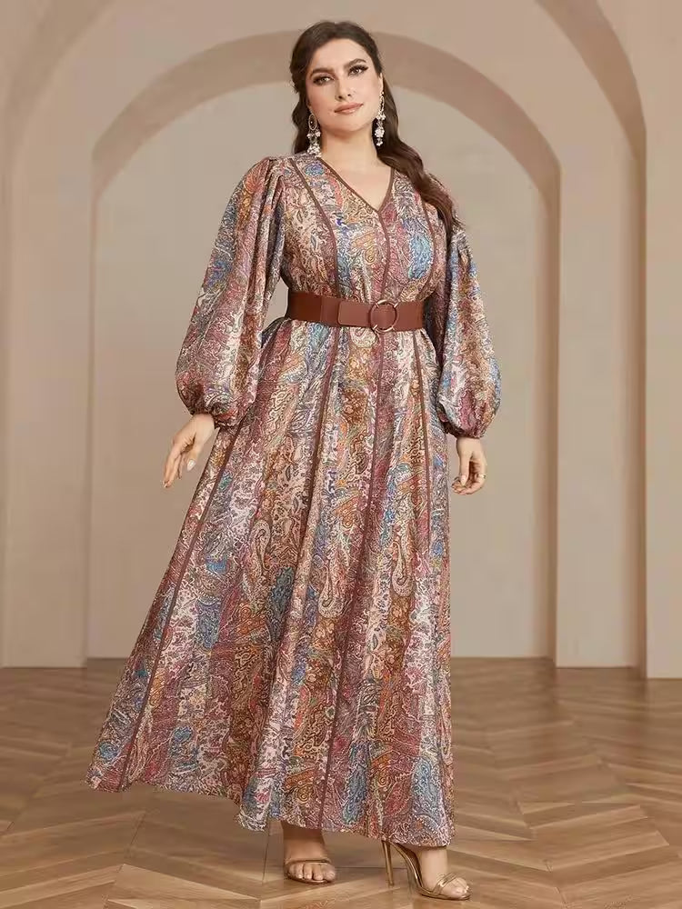 Plus Size Maxi Dresses Luxury  V-neck Print - Women's Fashion - View 3