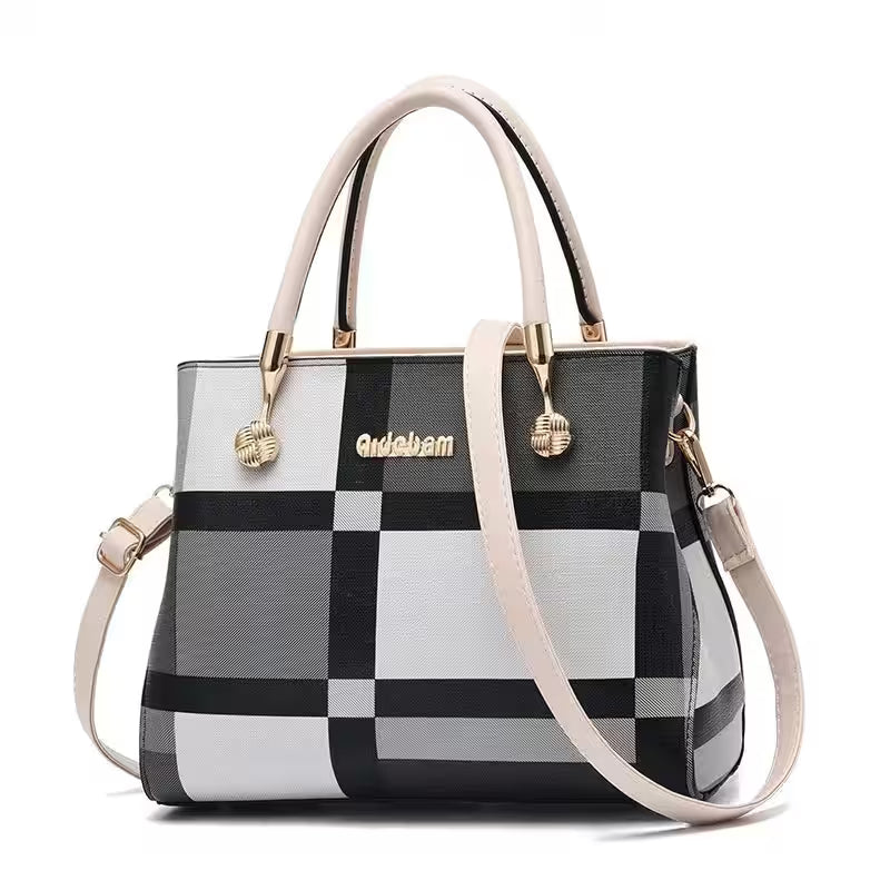 Plaid Pattern Handbag, Pompom Decor - Additional View 6