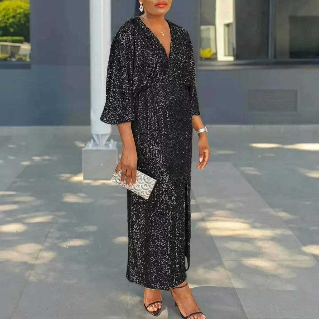 Plus Size Sequined Split Luxury Party Dress - Additional View 5