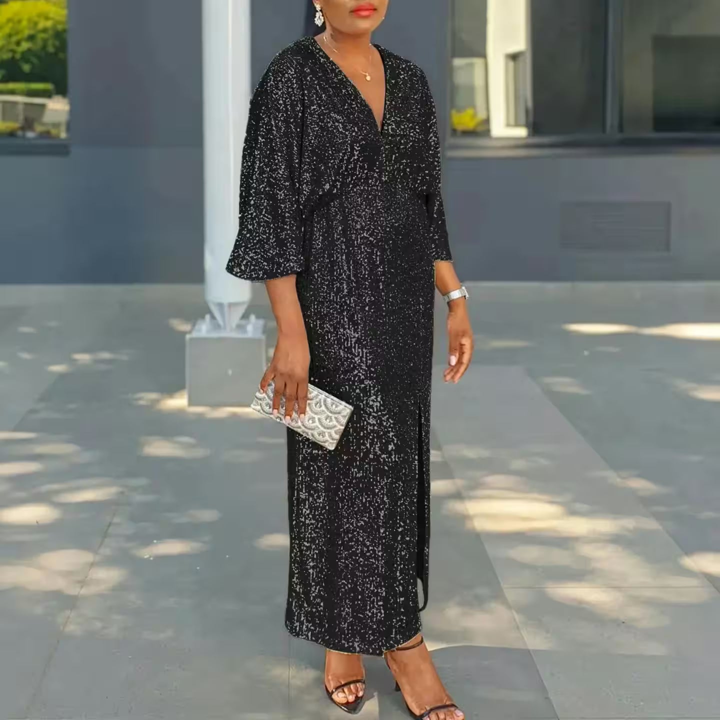 Plus Size Sequined Split Luxury Party Dress - Additional View 5